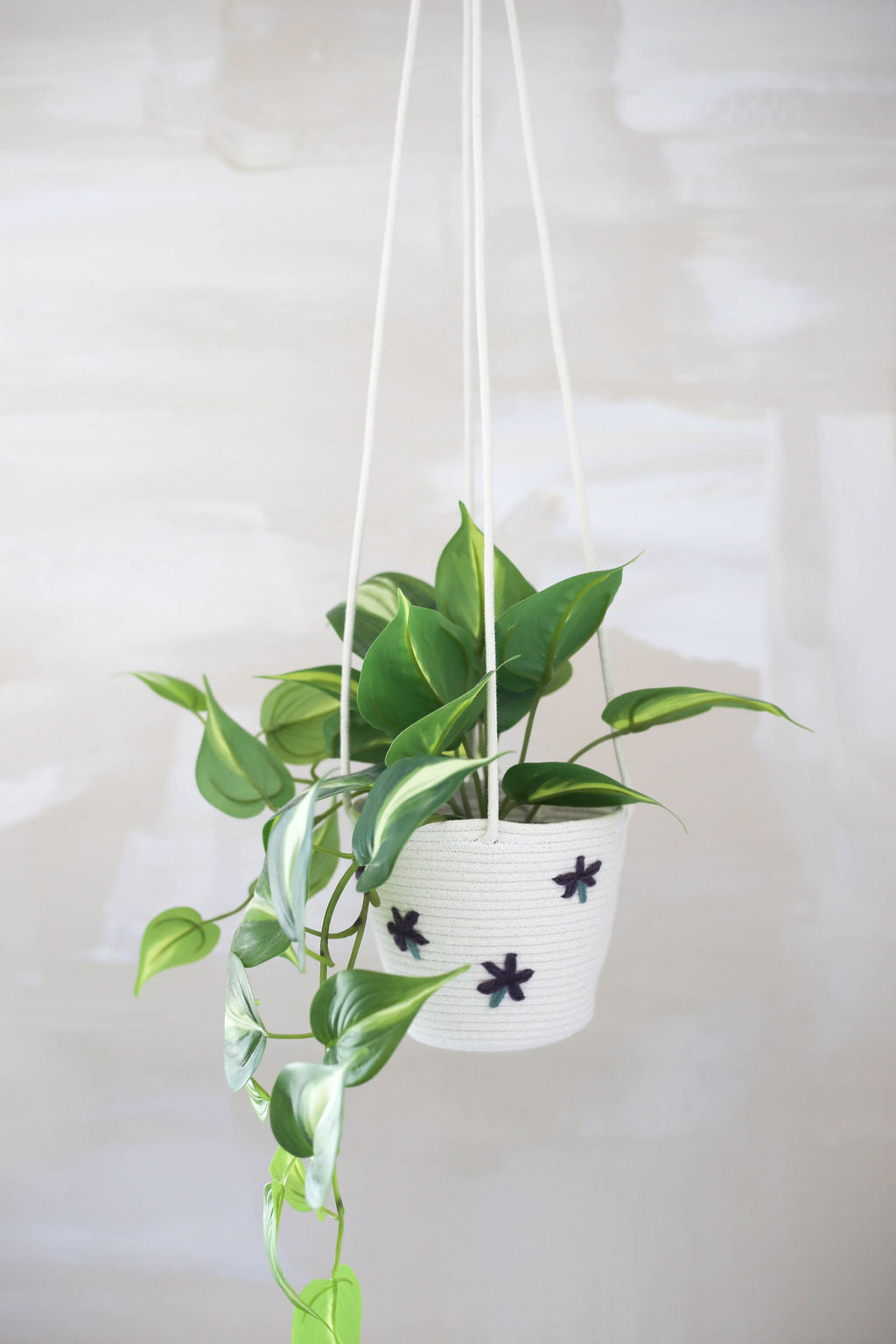 Flower Embroidered Hanging Basket