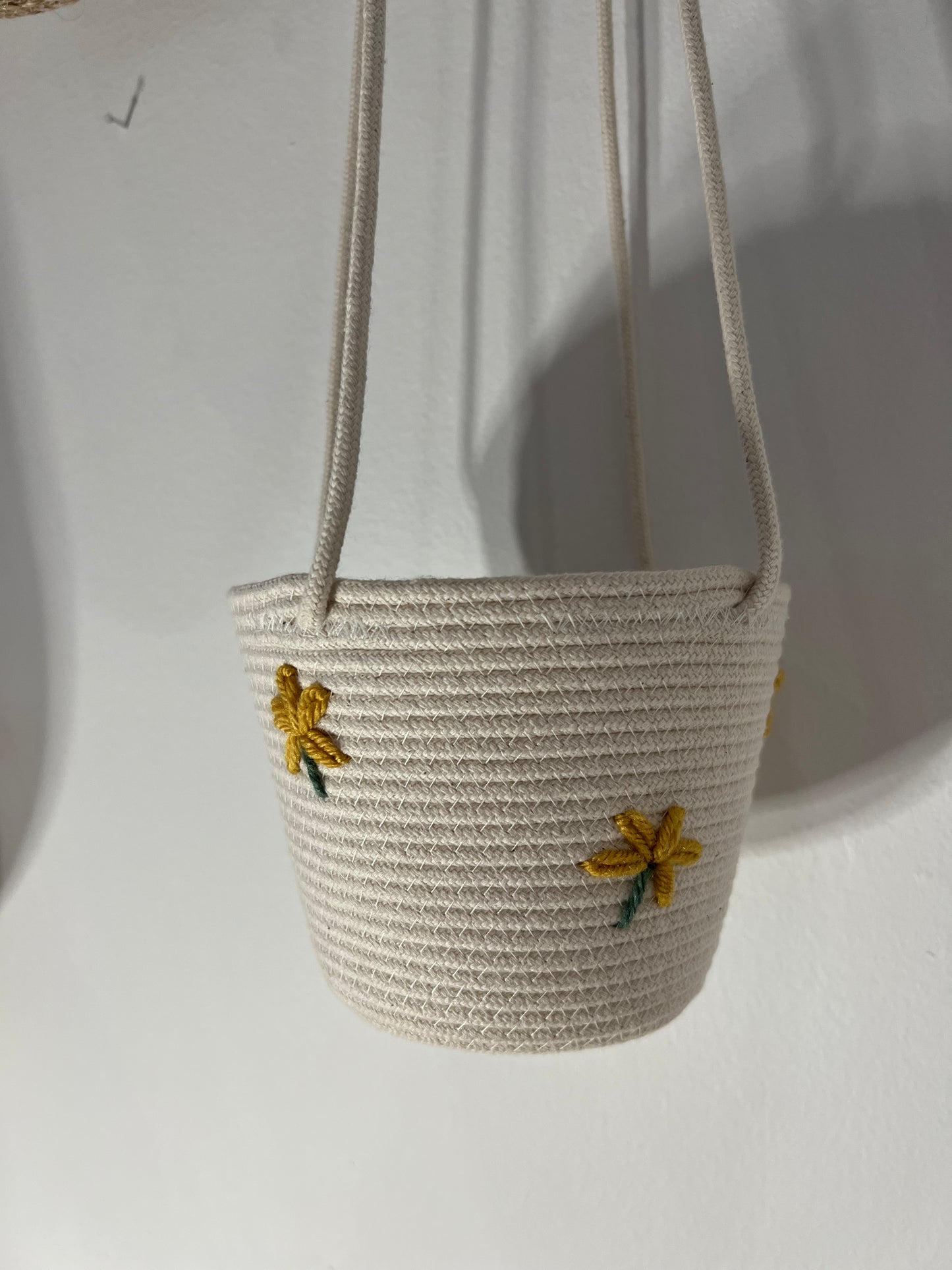 Flower Embroidered Hanging Basket